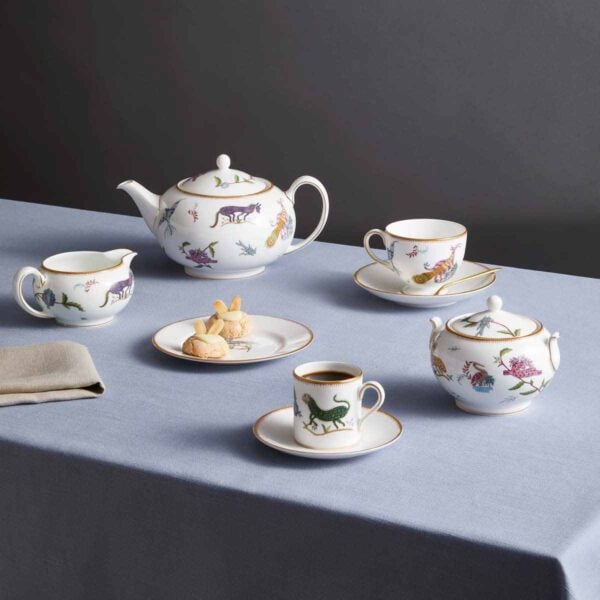 Wedgwood-Mythical-Creatures-AfternoonTea-SQUARE-1200w-100KB Wedgwood Kit Kemp Mythical Creatures Tea Service set on dining table | Kneen & Co