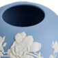 Close-up shot of a Wedgwood Magnolia Blossom Rose Bowl in Jasperware matte stoneware with intricate white magnolia relief petals | Kneen & Co