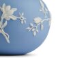 Close-up shot of a Wedgwood Magnolia Blossom Rose Bowl in Jasperware matte stoneware with intricate white magnolia relief petals | Kneen & Co
