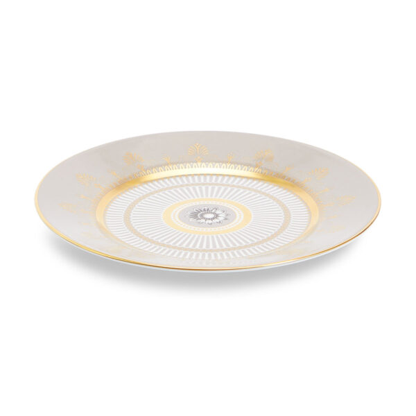 701587432979-Wedgwood-Anthemion-Grey-Plate-20pt6cm-8pt1in-angled-1200x1200-100KB Close-up shot of Wedgwood Anthemion Grey Side Plate defined by a sophisticated grey rim and an intricate neoclassical palmette border finished with 22-carat gold detailing | Kneen & Co