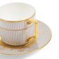 Close-up shot of Wedgwood Anthemion Grey Tea Cup and Saucer defined by a sophisticated grey rim and an intricate neoclassical palmette border finished with 22-carat gold detailing | Kneen & Co