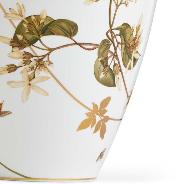 701587436854-Wedgwood-Hummingbird-Vase 35cm-detail2-1200x1200-100KB Close-up shot of Wedgwood Hummingbird Large Vase defined by expressive floral motifs and an artfully sculpted bird finial finished with 22-carat gold detailing | Kneen & Co