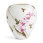 Close-up shot of Wedgwood Hummingbird Small Vase defined by expressive floral motifs and an artfully sculpted bird finial finished with 22-carat gold detailing | Kneen & Co