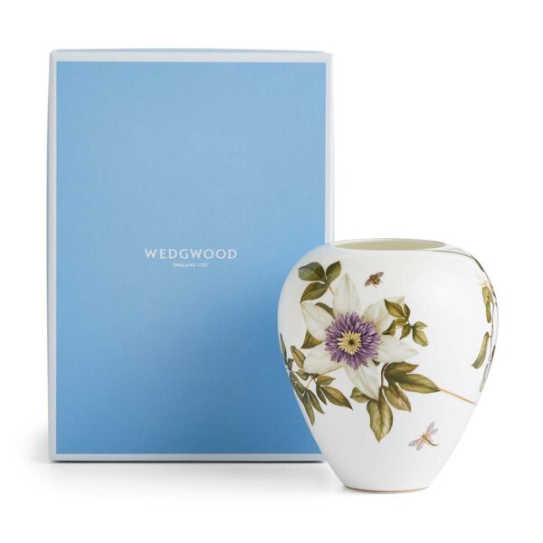 701587436892-Wedgwood-Hummingbird-Vase-18cm-box-1200x1200-100KB Wedgwood Hummingbird Small Vase with Wedgwood’s signature blue gift box defined by expressive floral motifs and an artfully sculpted bird finial finished with 22-carat gold detailing | Kneen & Co
