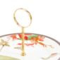 Close-up shot of Wedgwood Hummingbird 2-Tier Cake Stand defined by expressive floral motifs and an artfully sculpted bird finial finished with 22-carat gold detailing | Kneen & Co
