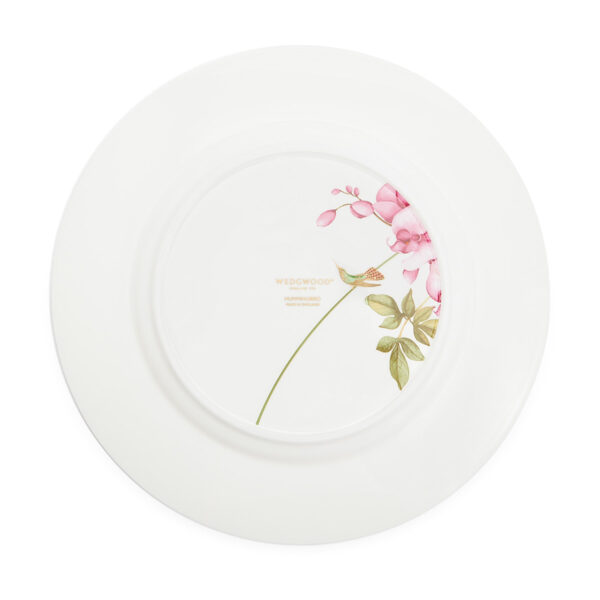 701587439787-Wedgwood-Hummingbird-Plate-27pt3cm-10pt7in-back-1200x1200-100KB Close-up shot of Wedgwood Hummingbird Dinner Plate defined by expressive floral motifs and an artfully sculpted bird finial finished with 22-carat gold detailing | Kneen & Co