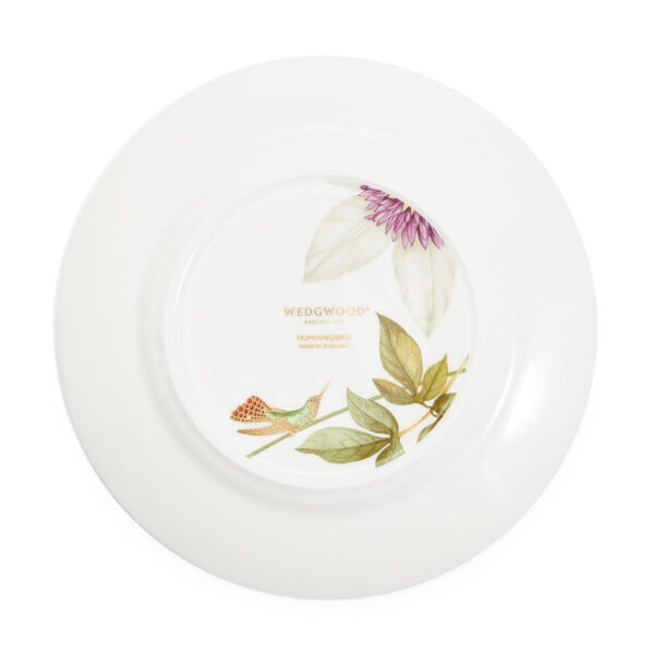 701587439800-Wedgwood-Hummingbird-Plate-15pt4cm-6in-back-1200x1200-100KB Close-up shot of Wedgwood Hummingbird Plate defined by expressive floral motifs and an artfully sculpted bird finial finished with 22-carat gold detailing | Kneen & Co