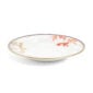 Close-up shot of Wedgwood Hummingbird Rim Soup Plate defined by expressive floral motifs and an artfully sculpted bird finial finished with 22-carat gold detailing | Kneen & Co
