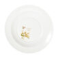 Close-up shot of Wedgwood Hummingbird Rim Soup Plate defined by expressive floral motifs and an artfully sculpted bird finial finished with 22-carat gold detailing | Kneen & Co