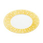 Close-up shot of Christofle Malmaison Riviera Dinner Plate in yellow Limoges porcelain with hand-drawn palmette detailing | Kneen & Co