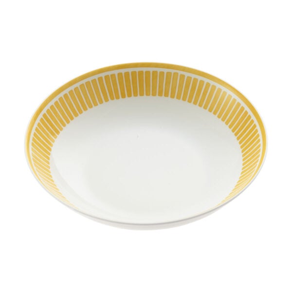 CHRISTOFLE-MalmaisonRiviera-B07693120_STQP-1200x1200-100KB Close-up shot of Christofle Malmaison Riviera Serving Bowl in yellow Limoges porcelain with hand-drawn palmette detailing | Kneen & Co