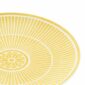 Close-up shot of Christofle Malmaison Riviera Dessert Plate in yellow Limoges porcelain with hand-drawn palmette detailing | Kneen & Co
