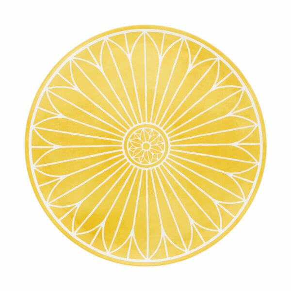 Close-up shot of Christofle Malmaison Riviera Cake Stand in yellow Limoges porcelain with hand-drawn palmette detailing | Kneen & Co