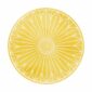 Close-up shot of Christofle Malmaison Riviera Cake Stand in yellow Limoges porcelain with hand-drawn palmette detailing | Kneen & Co