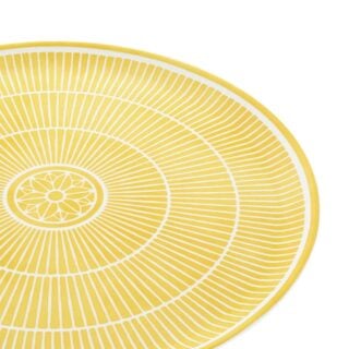 Close-up shot of Christofle Malmaison Riviera Pie Dish in yellow Limoges porcelain with hand-drawn palmette detailing | Kneen & Co