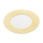 Close-up shot of Christofle Malmaison Riviera Charger Plate in yellow Limoges porcelain with hand-drawn palmette detailing | Kneen & Co