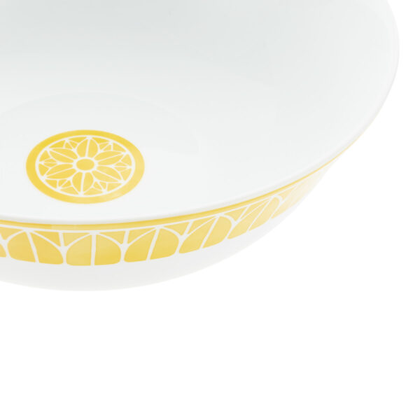 CHRISTOFLE-MalmaisonRiviera-B07693350_FZ-1200x1200-100KB Close-up shot of Christofle Malmaison Riviera Salad Serving Bowl in yellow Limoges porcelain with hand-drawn palmette detailing | Kneen & Co