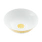 Close-up shot of Christofle Malmaison Riviera Salad Serving Bowl in yellow Limoges porcelain with hand-drawn palmette detailing | Kneen & Co