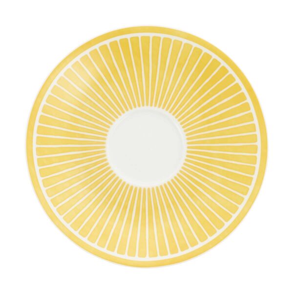 CHRISTOFLE-MalmaisonRiviera-B07693510_FO-1200x1200-100KB Close-up shot of Christofle Malmaison Riviera Espresso Cup and Saucer in yellow Limoges porcelain with hand-drawn palmette detailing | Kneen & Co