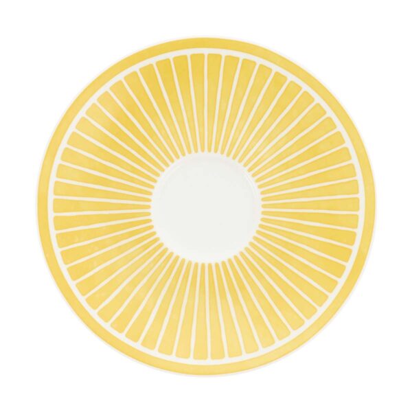 CHRISTOFLE-MalmaisonRiviera-B07693520_FO-1200x1200-100KB Close-up shot of Christofle Malmaison Riviera Tea Cup and Saucer in yellow Limoges porcelain with hand-drawn palmette detailing | Kneen & Co