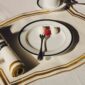 Minimalist dessert setting featuring a Christofle Malmaison porcelain plate and coffee cup | Kneen & Co