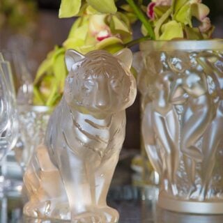 Lalique Sitting Tiger Large Sculpture Gold Luster | Kneen & Co