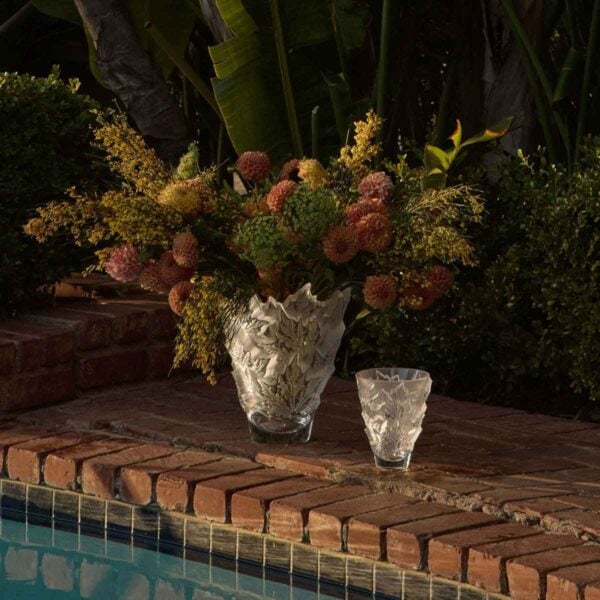 LALIQUE-10598400-CE-SS-Vase-lifestyle-image-1200w-100KB Lalique Champs-Élysées Small Vase Clear set on table | Kneen & Co