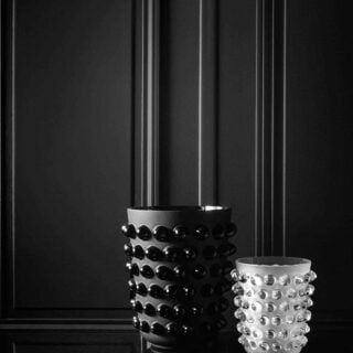 Lalique Mossi XXL Vase Black and smaller clear vase set one table | Kneen & Co