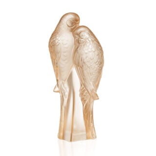 Lalique 2 Parakeets Sculpture Gold Luster | Kneen & Co