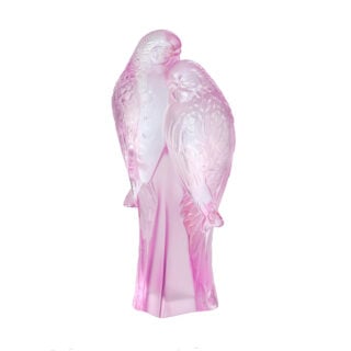 Lalique 2 Parakeets Sculpture Pink Luster | Kneen & Co