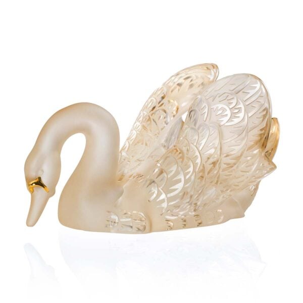 Lalique Swan Head Down Sculpture Gold Luster | Kneen & Co