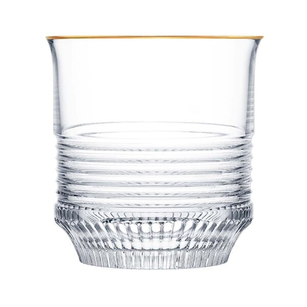 SAINTLOUIS-33725600-Cadence-Gold-Rim-Medium-cynlindrical-tumbler-Front-RVB Saint-Louis Crystal Cadence Gold Rim Medium Cylindrical Tumbler | Kneen & Co
