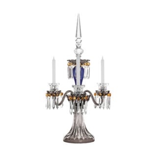 Saint-Louis Crystal Arlequin Three-Light Electric Candelabra Dark Blue and Black | Kneen & Co