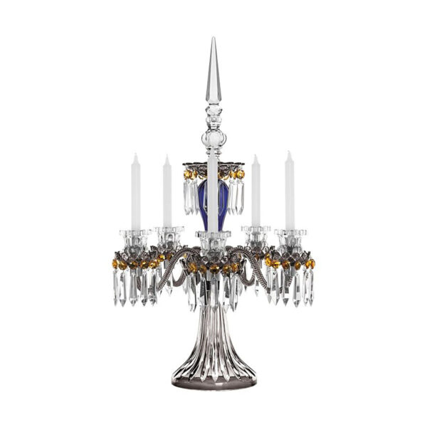 Saint-Louis Crystal Arlequin Five-Light Candelabra Dark Blue and Black | Kneen & Co
