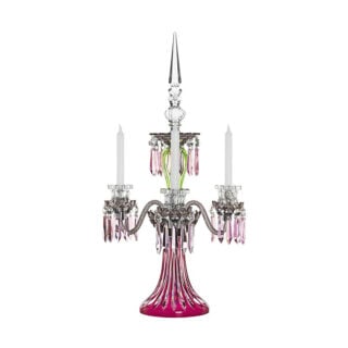 Saint-Louis Crystal Arlequin Three-Light Electric Candelabra Amethyst and Chartreuse | Kneen & Co