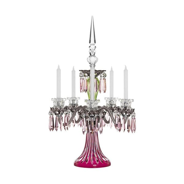 Saint-Louis Crystal Arlequin Five-Light Candelabra Amethyst and Chartreuse | Kneen & Co