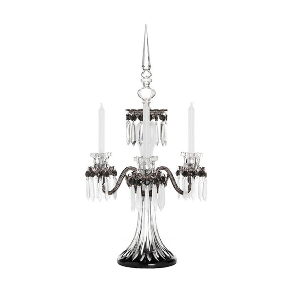 Saint-Louis Crystal Arlequin Three-Light Electric Candelabra Black and Clear | Kneen & Co