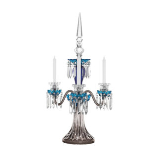 Saint-Louis Crystal Arlequin Three-Light Electric Candelabra Sky Blue and Dark Blue | Kneen & Co