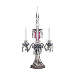 Saint-Louis Crystal Arlequin Three-Light Candelabra Amethyst and Purple | Kneen & Co