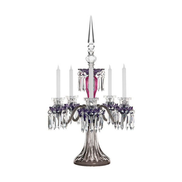 Saint-Louis Crystal Arlequin Five-Light Electric Candelabra Amethyst and Purple | Kneen & Co