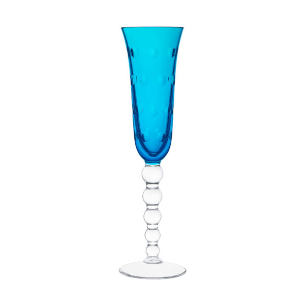Saint Louis Crystal Bubbles Sky Blue Colored Champagne Flute | Kneen & Co