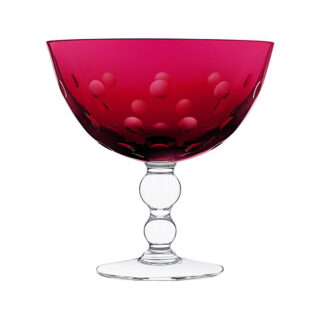 Saint Louis Crystal Bubbles Red Colored Footed Cup | Kneen & Co