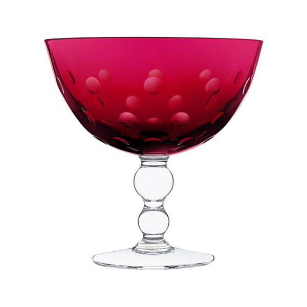 Saint Louis Crystal Bubbles Red Colored Footed Cup | Kneen & Co