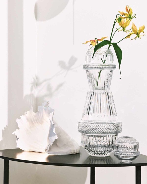 Saint-Louis Crystal Matrice Vases stacked on a table | Kneen & Co