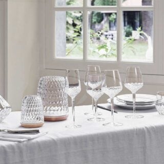 Saint-Louis_FOLIA_Glassware_MOOD_A__1000x1000_100kb Saint-Louis Crystal Folia Stemware and Lamps on a table | Kneen & Co
