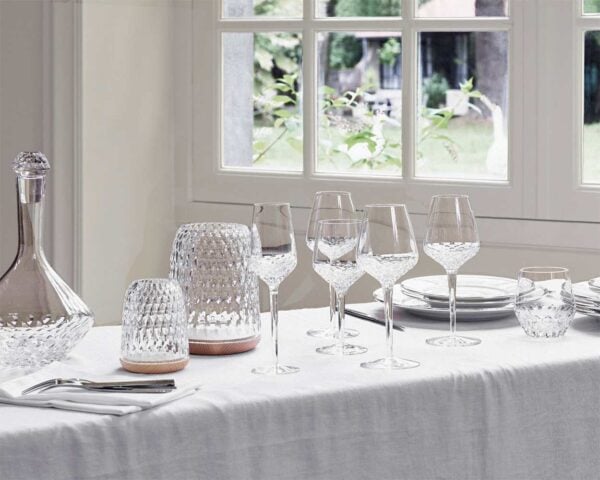 Saint-Louis_FOLIA_Glassware_MOOD_A__1000x1000_100kb Saint-Louis Crystal Folia Stemware and Lamps on a table | Kneen & Co