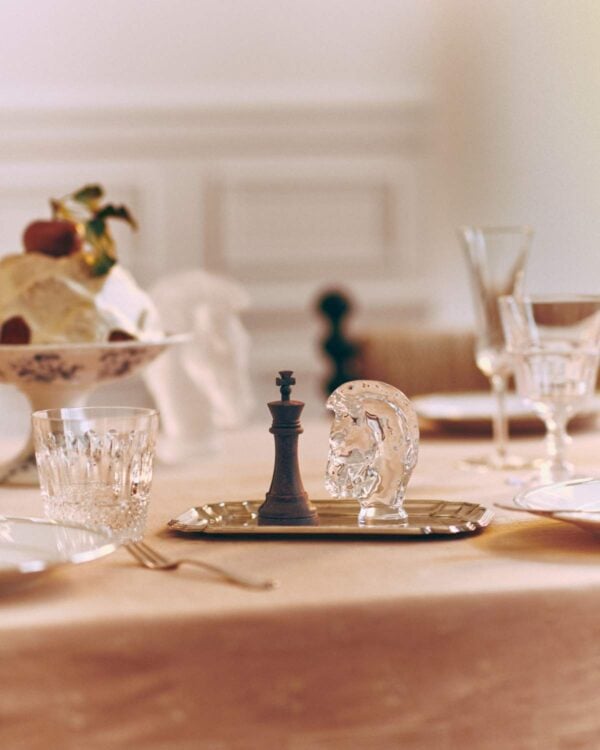 Saint Louis Crystal Jeu Chess Knight on a festive table | Kneen & Co