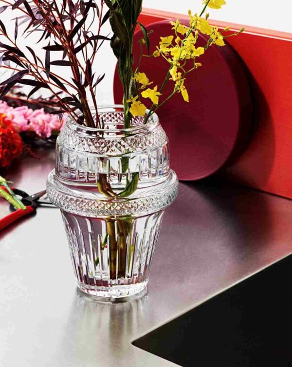 Saint-Louis Crystal Matrice Vase Medium with flowers | Kneen & Co