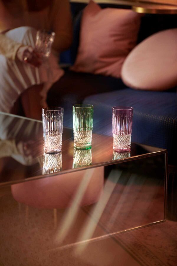 Saint-Louis Crystal Tommy Amethyst, Green, and Purple Flannel Grey Highballs | Kneen & Co