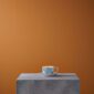 Minimalist gallery display on a stone plinth with Wedgwood Helia Teacup and Saucer in fine bone china with gold banding | Kneen & Co